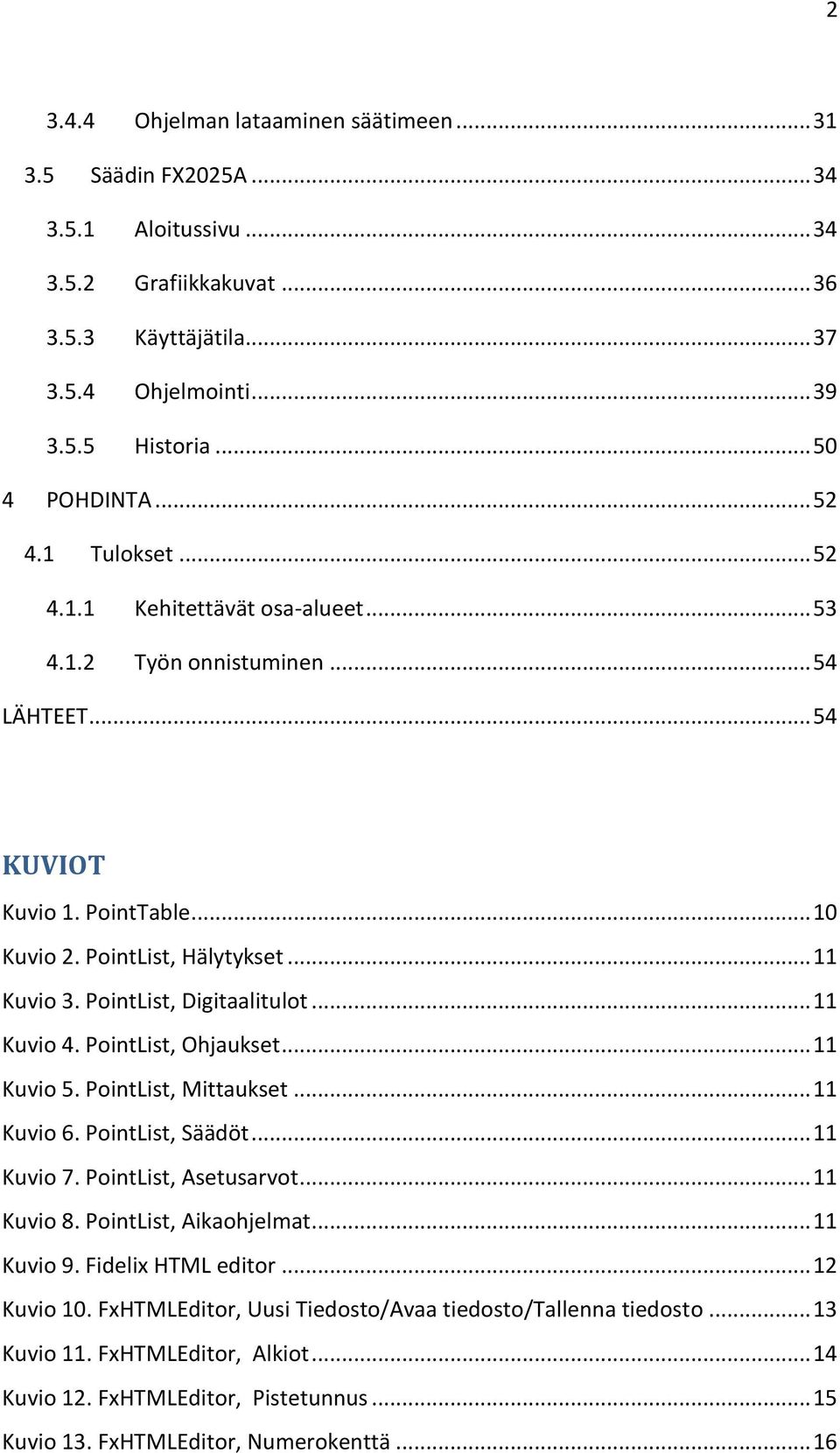 PointList, Digitaalitulot... 11 Kuvio 4. PointList, Ohjaukset... 11 Kuvio 5. PointList, Mittaukset... 11 Kuvio 6. PointList, Säädöt... 11 Kuvio 7. PointList, Asetusarvot... 11 Kuvio 8.