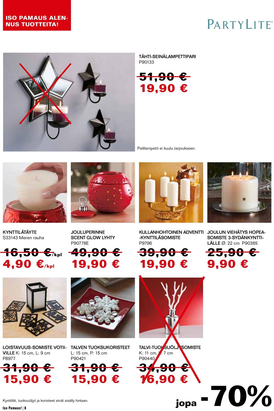 -KYNTTILÄSOMISTE P9796 3 1 JOULUN VIEHÄTYS HOPEA- SOMISTE 3-SYDÄNKYNTTI- LÄLLE Ø: 22 cm P90385 25,90 LOISTAVUUS-SOMISTE