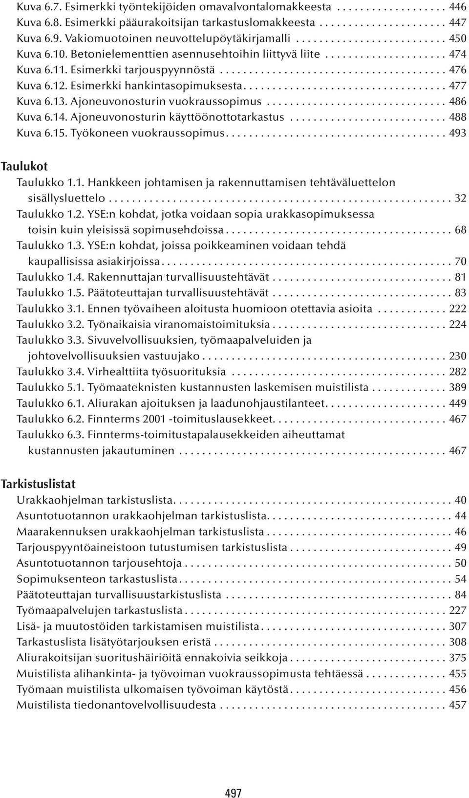 ..486 Kuva 6.14. Ajoneuvonosturin käyttöönottotarkastus...488 Kuva 6.15. Työkoneen vuokraussopimus....493 Taulukot Taulukko 1.1. Hankkeen johtamisen ja rakennuttamisen tehtäväluettelon sisällysluettelo.