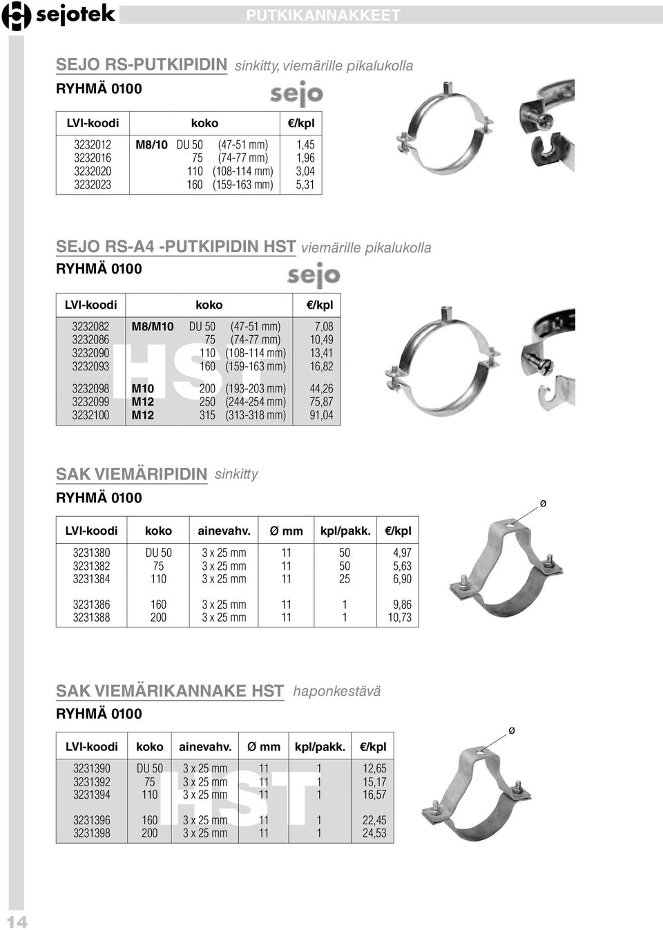 16,82 3232098 M10 200 (193-203 mm) 44,26 3232099 M12 250 (244-254 mm) 75,87 3232100 M12 315 (313-318 mm) 91,04 sak viemäripidin ø LVI-koodi koko ainevahv. ø mm kpl/pakk.