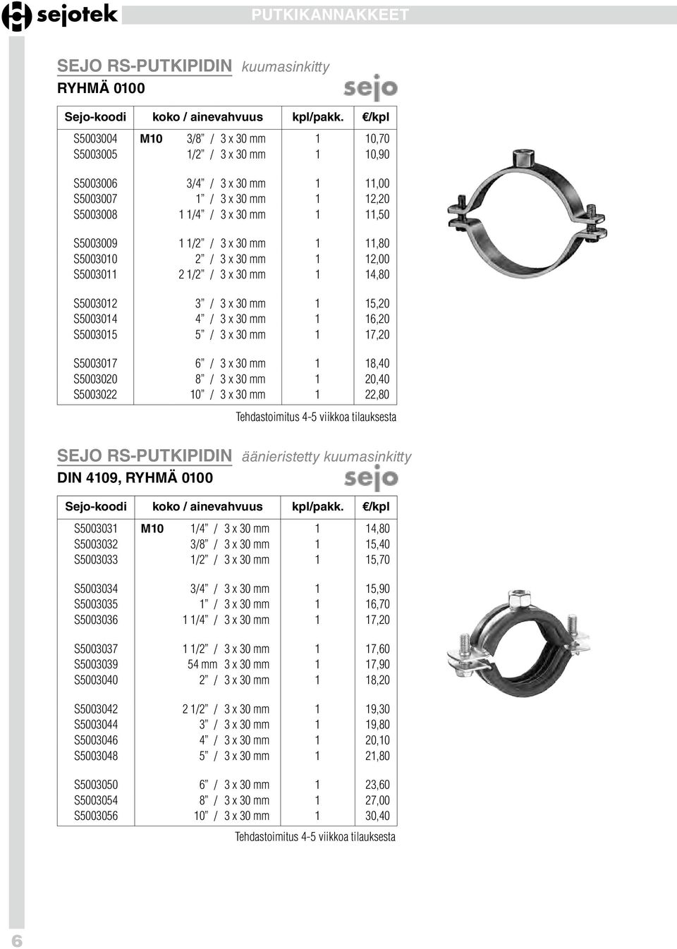 mm 1 11,80 S5003010 2 / 3 x 30 mm 1 12,00 S5003011 2 1/2 / 3 x 30 mm 1 14,80 S5003012 3 / 3 x 30 mm 1 15,20 S5003014 4 / 3 x 30 mm 1 16,20 S5003015 5 / 3 x 30 mm 1 17,20 S5003017 6 / 3 x 30 mm 1