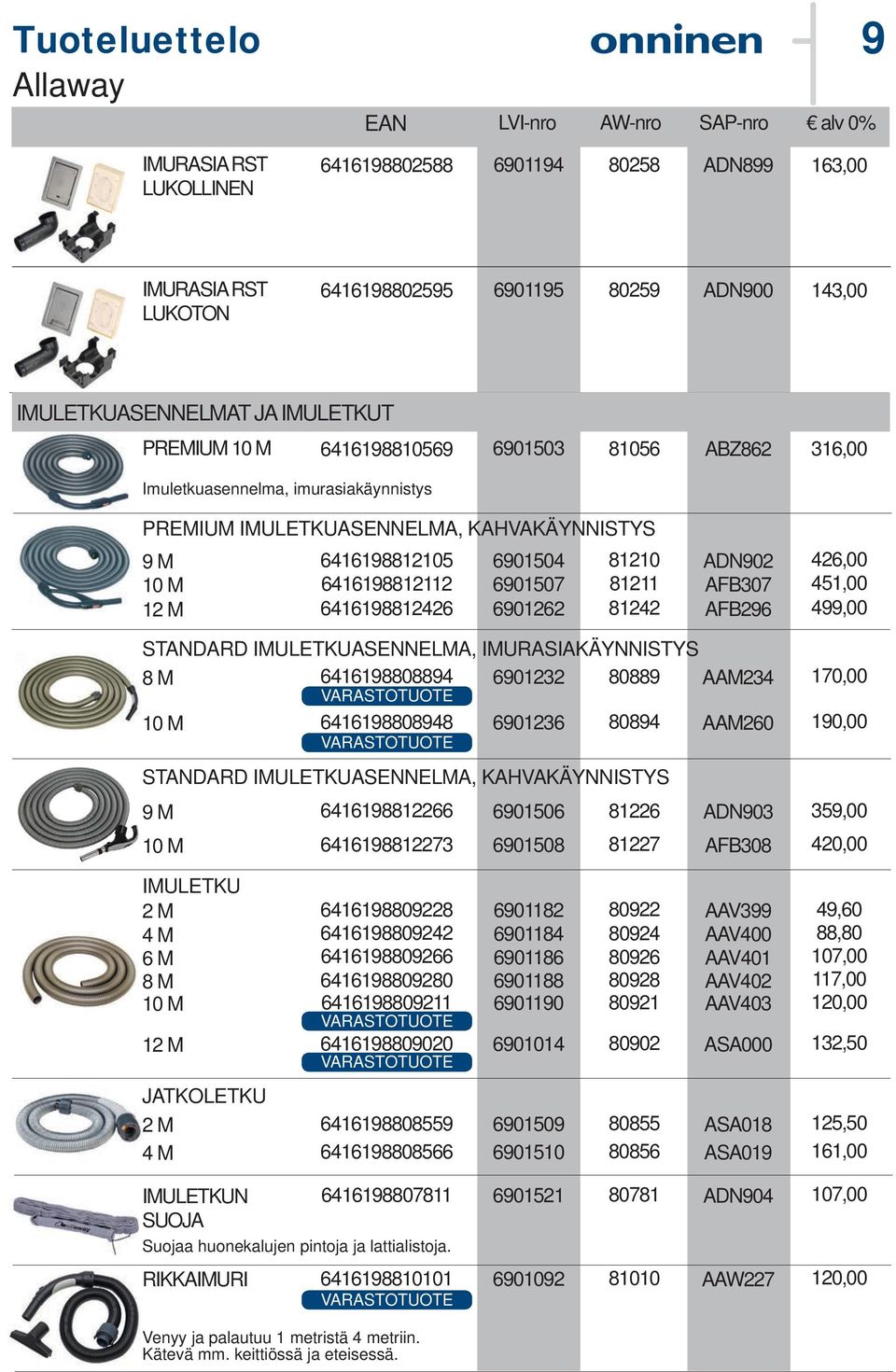 6901507 81211 AFB307 451,00 6416198812426 6901262 81242 AFB296 499,00 STANDARD IMULETKUASENNELMA, IMURASIAKÄYNNISTYS 8 M 6416198808894 6901232 80889 AAM234 170,00 10 M 6416198808948 6901236 80894