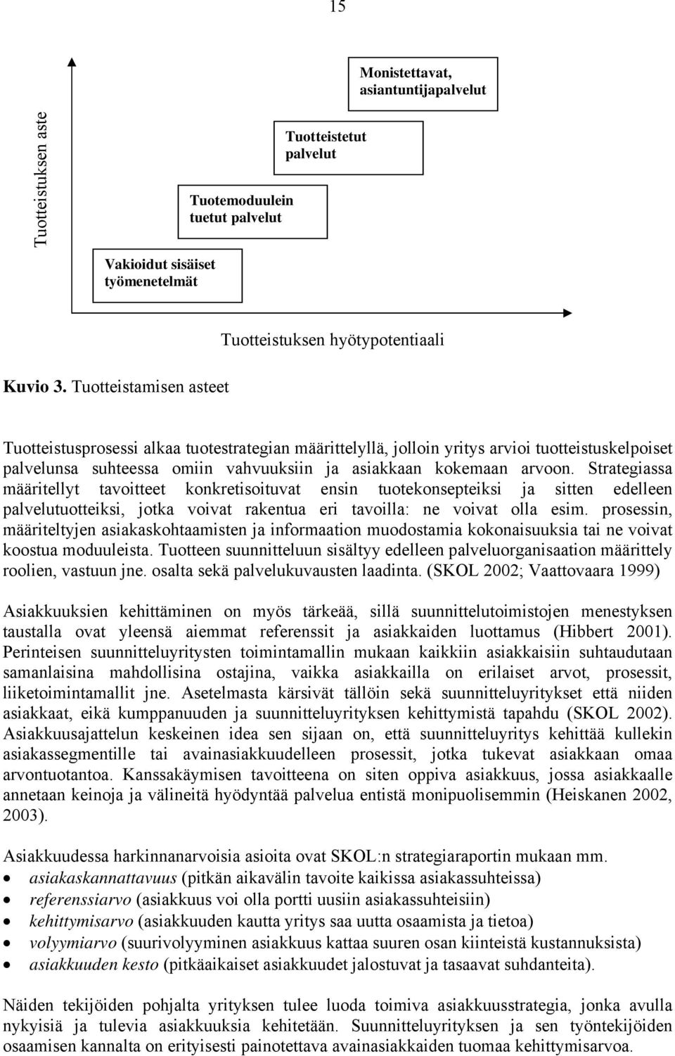 asiakkaan kokemaan arvoon. Strategiassa määritellyt tavoitteet konkretisoituvat ensin tuotekonsepteiksi ja sitten edelleen palvelutuotteiksi, jotka voivat rakentua eri tavoilla: ne voivat olla esim.