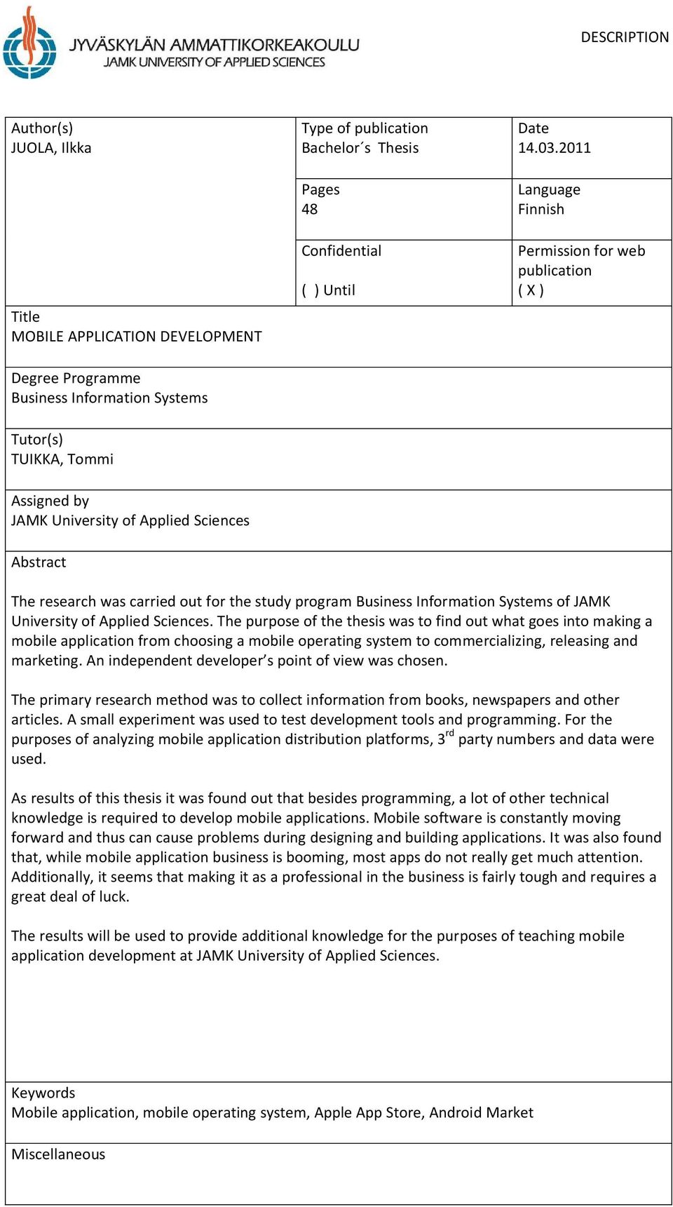 Information Systems of JAMK University of Applied Sciences.