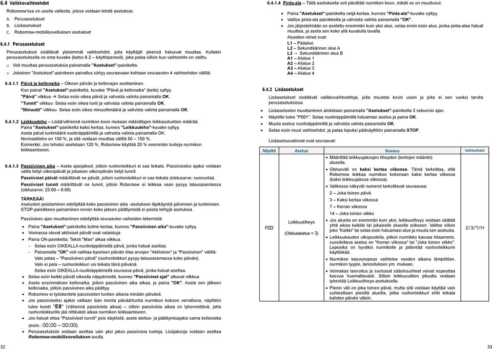 o Jokainen "Asetukset"-painikeen painallus siirtyy seuraavaan kohtaan seuraavien 4 vaihtoehdon välillä: 6.4.1.1 Päivä ja kellonaika Oikean päivän ja kellonajan asettaminen.