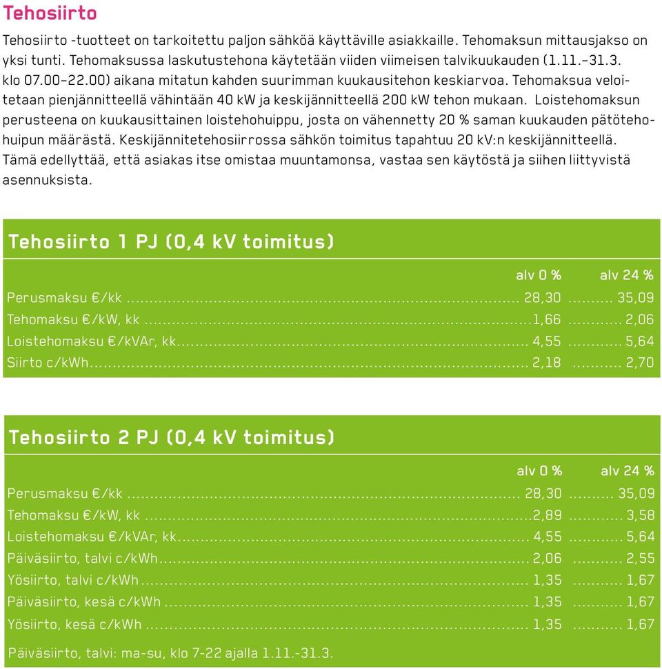 Loistehomaksun perusteena on kuukausittainen loistehohuippu, josta on vähennetty 20 % saman kuukauden pätötehohuipun määrästä.