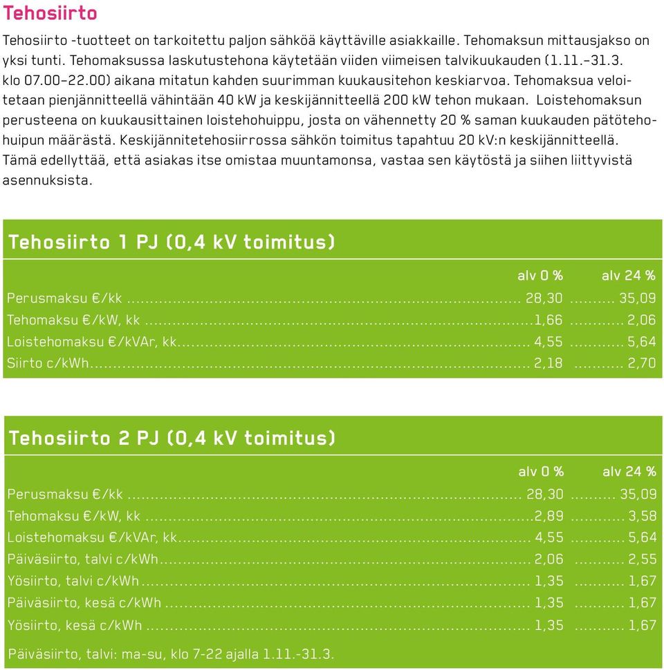 Loistehomaksun perusteena on kuukausittainen loistehohuippu, josta on vähennetty 20 % saman kuukauden pätötehohuipun määrästä.