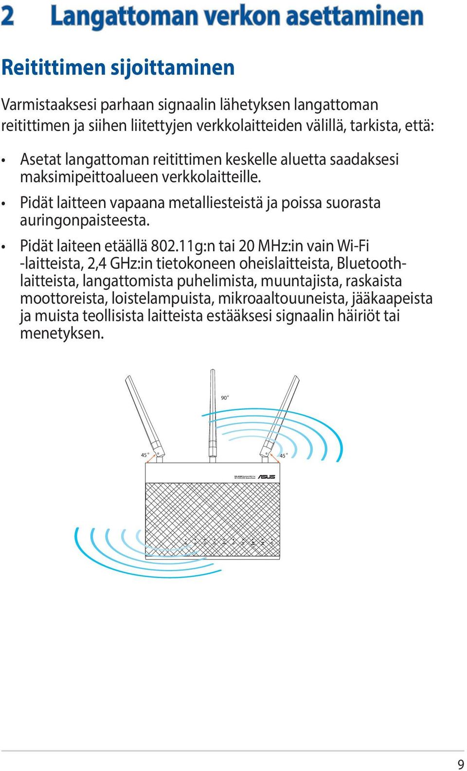 Pidät laitteen vapaana metalliesteistä ja poissa suorasta auringonpaisteesta. Pidät laiteen etäällä 802.