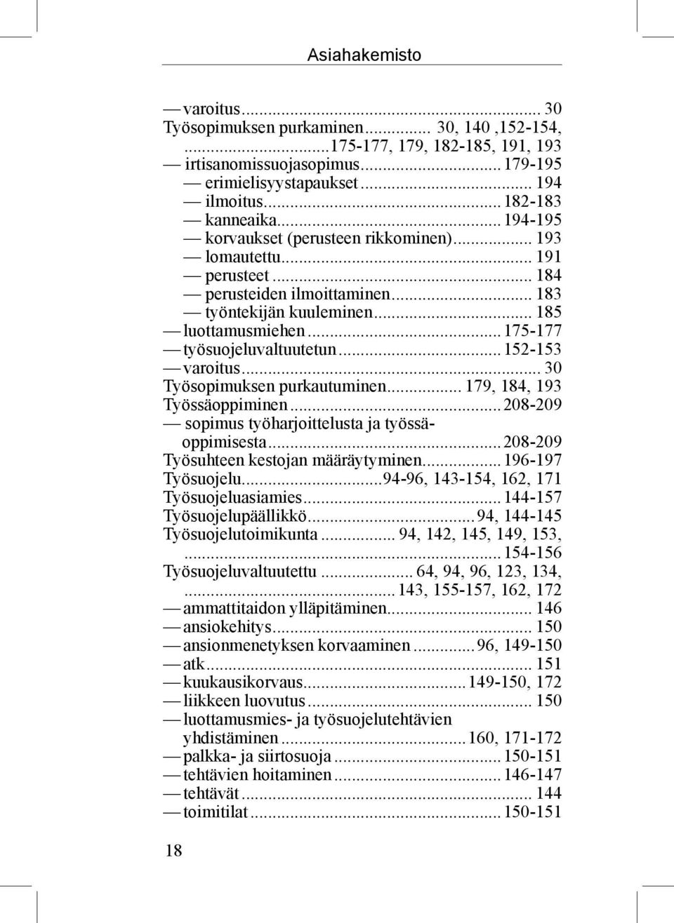 ..152-153 varoitus... 30 Työsopimuksen purkautuminen... 179, 184, 193 Työssäoppiminen...208-209 sopimus työharjoittelusta ja työssäoppimisesta...208-209 Työsuhteen kestojan määräytyminen.