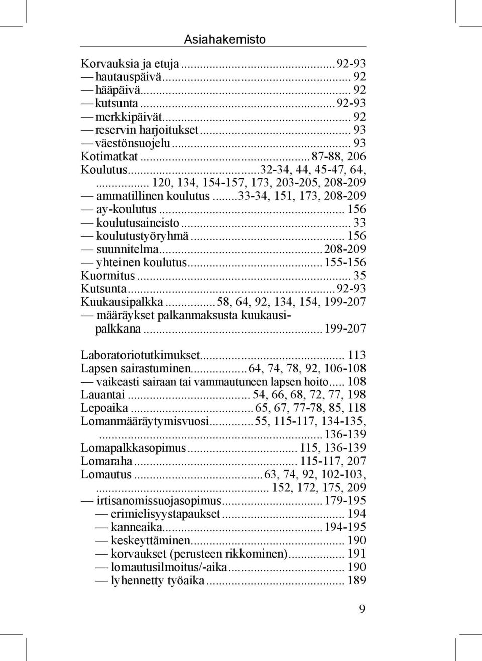 ..208-209 yhteinen koulutus...155-156 Kuormitus... 35 Kutsunta...92-93 Kuukausipalkka...58, 64, 92, 134, 154, 199-207 määräykset palkanmaksusta kuukausipalkkana...199-207 Laboratoriotutkimukset.