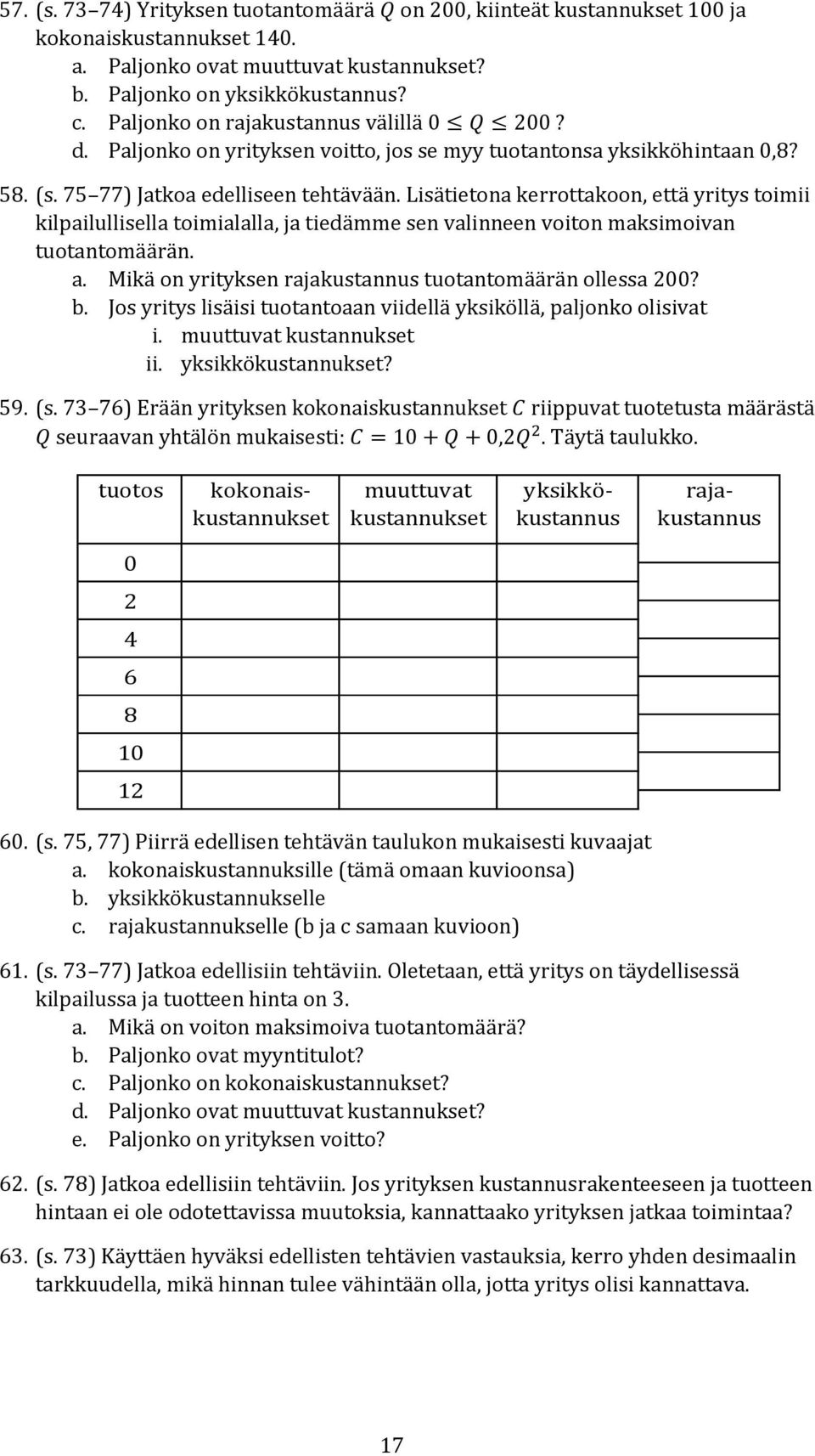 Lisätietona kerrottakoon, että yritys toimii kilpailullisella toimialalla, ja tiedämme sen valinneen voiton maksimoivan tuotantomäärän. a. Mikä on yrityksen rajakustannus tuotantomäärän ollessa 200?