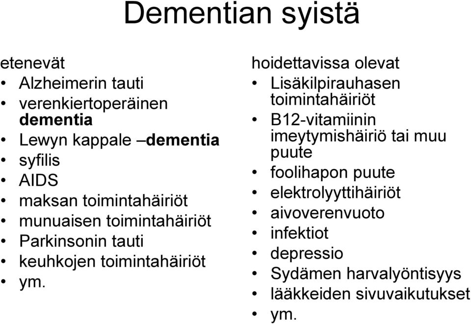 hoidettavissa olevat Lisäkilpirauhasen toimintahäiriöt B12-vitamiinin imeytymishäiriö tai muu puute