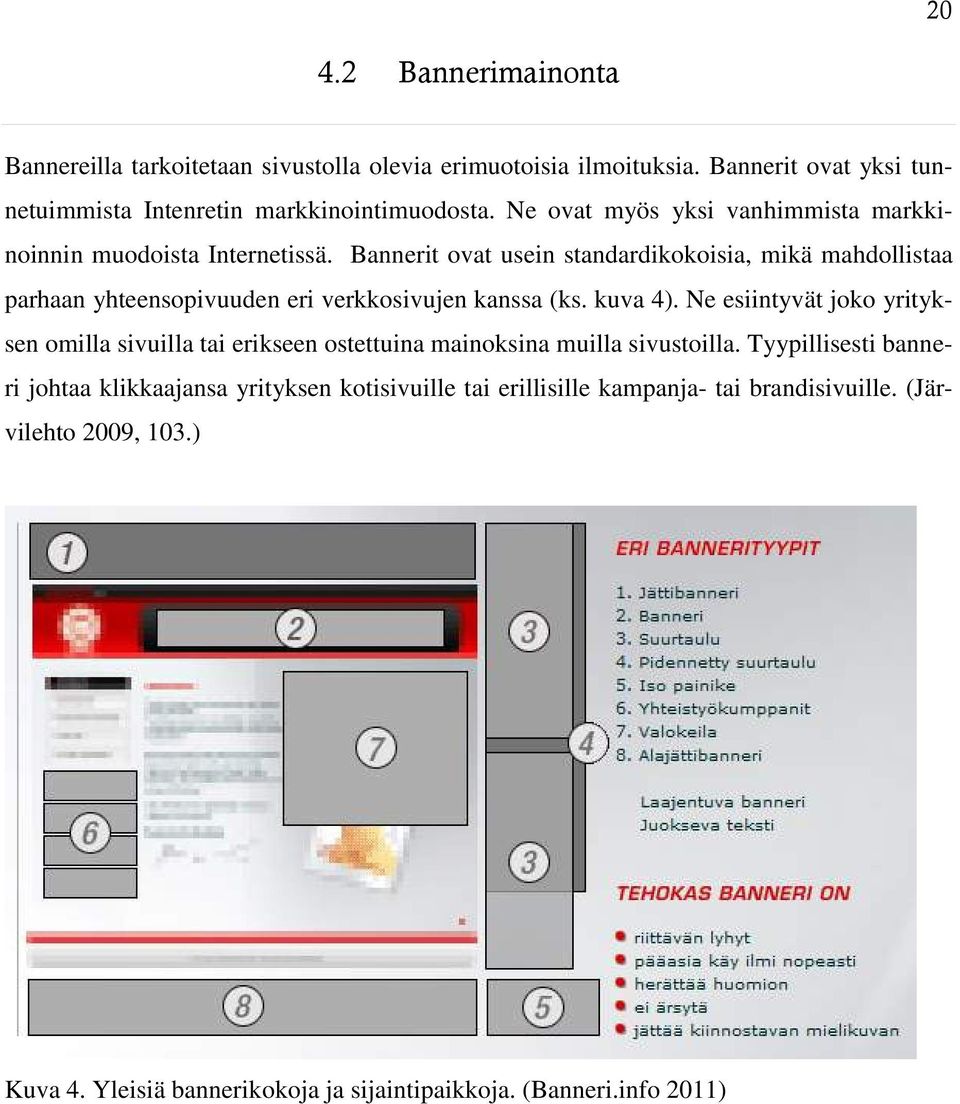 Bannerit ovat usein standardikokoisia, mikä mahdollistaa parhaan yhteensopivuuden eri verkkosivujen kanssa (ks. kuva 4).