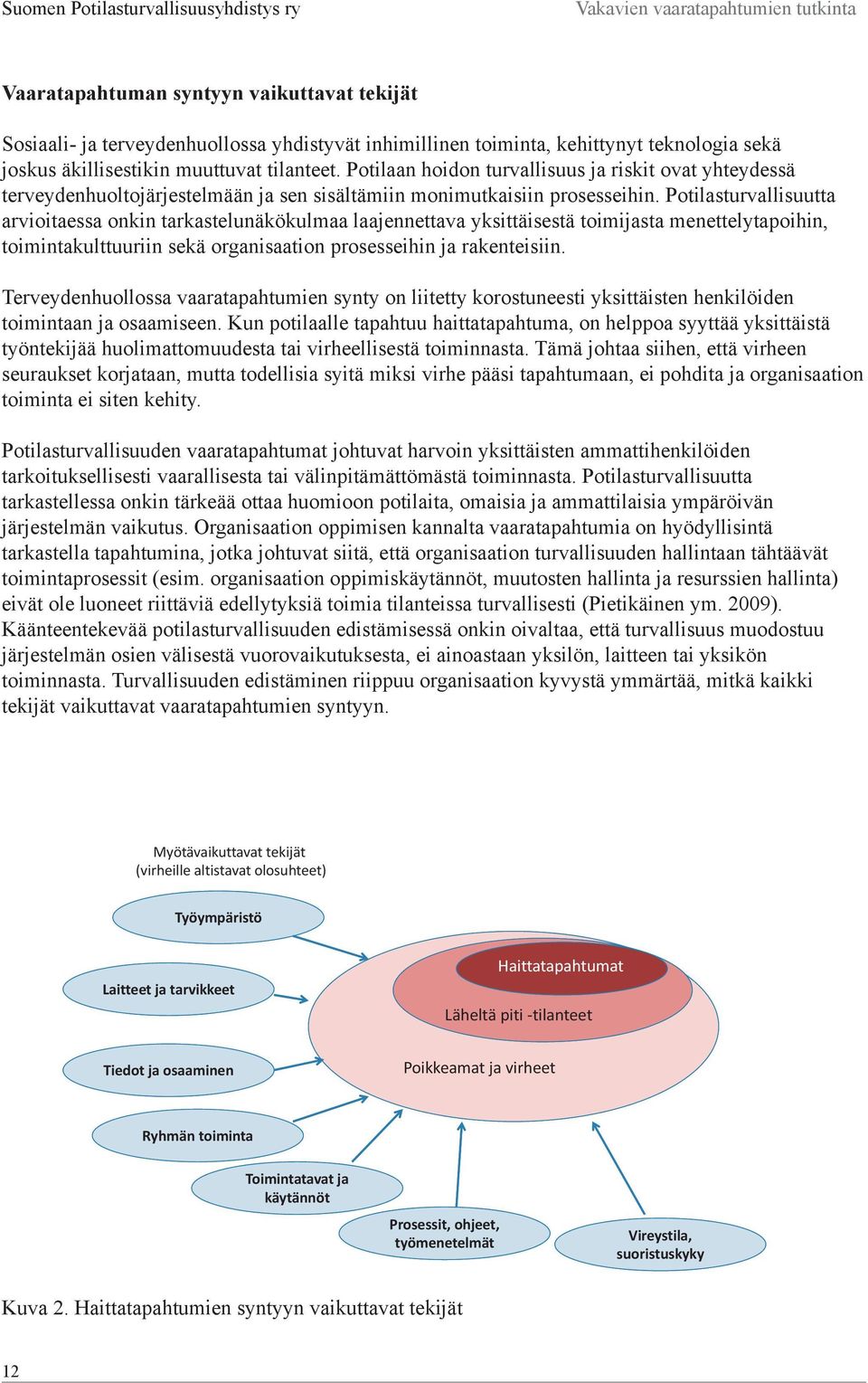 Potilasturvallisuutta arvioitaessa onkin tarkastelunäkökulmaa laajennettava yksittäisestä toimijasta menettelytapoihin, toimintakulttuuriin sekä organisaation prosesseihin ja rakenteisiin.