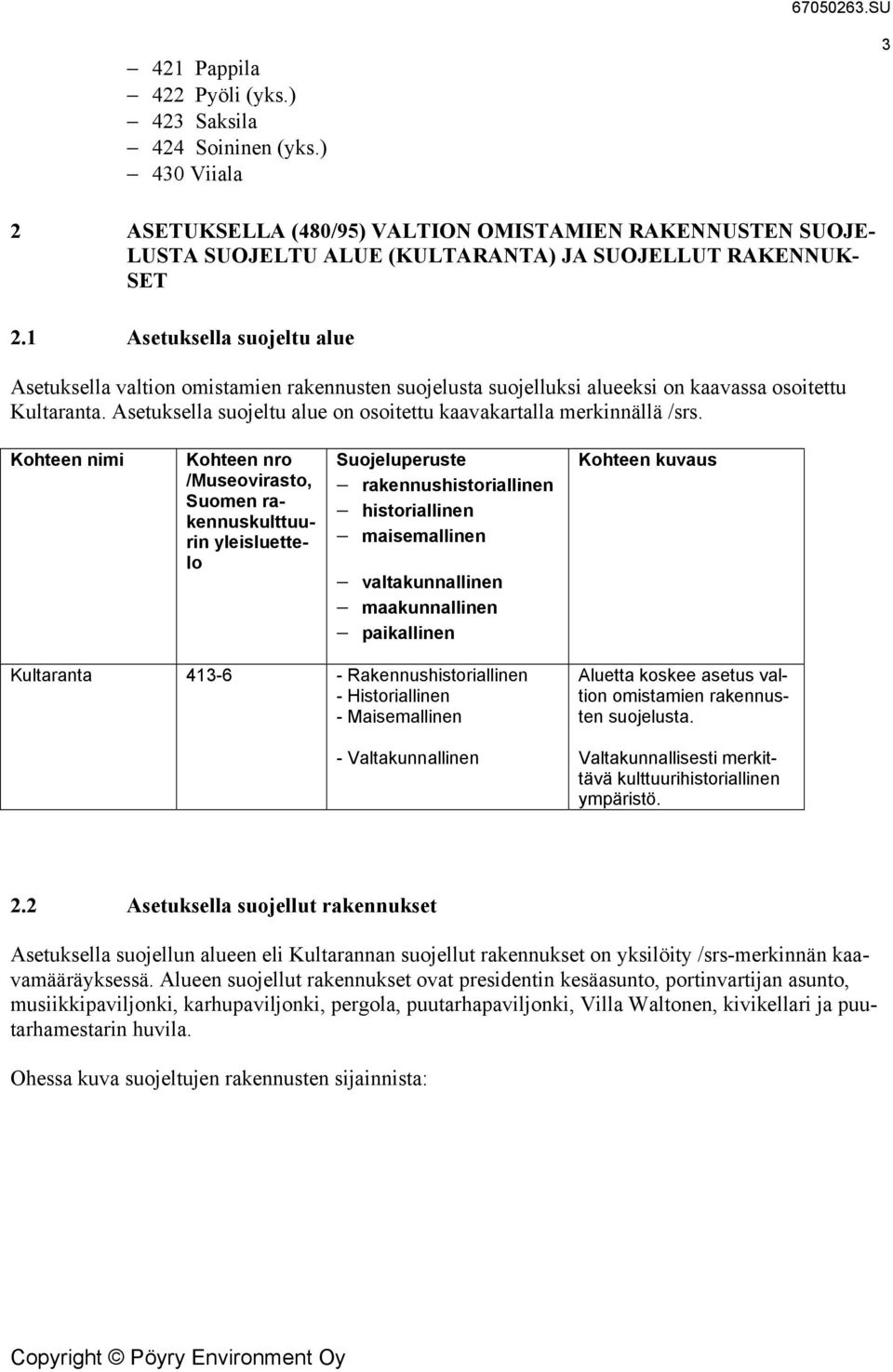 Asetuksella suojeltu alue on osoitettu kaavakartalla merkinnällä /srs.