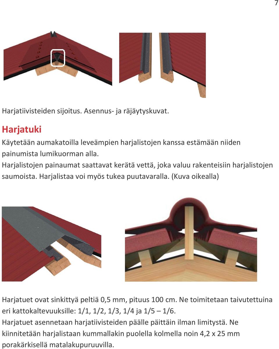 Harjalistojen painaumat saattavat kerätä vettä, joka valuu rakenteisiin harjalistojen saumoista. Harjalistaa voi myös tukea puutavaralla.