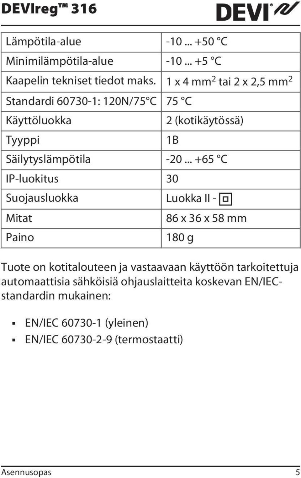.. +65 C IP-luokitus 30 Suojausluokka Luokka II - Mitat Paino 86 x 36 x 58 mm 180 g Tuote on kotitalouteen ja vastaavaan