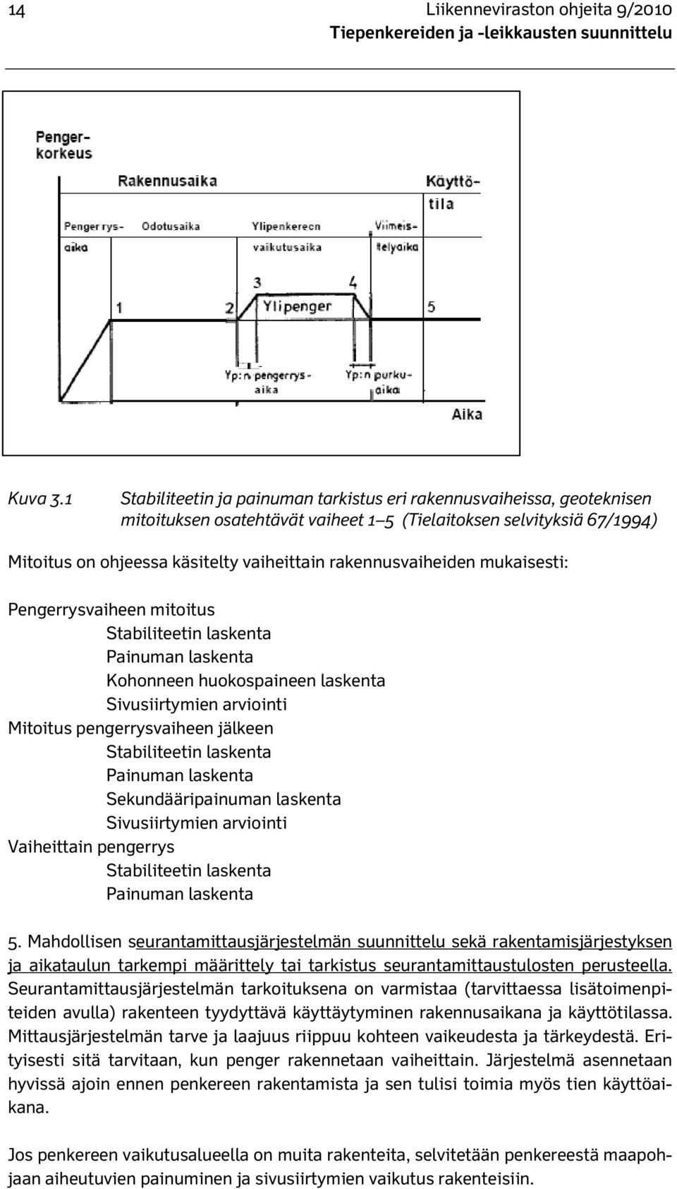 rakennusvaiheiden mukaisesti: Pengerrysvaiheen mitoitus Stabiliteetin laskenta Painuman laskenta Kohonneen huokospaineen laskenta Sivusiirtymien arviointi Mitoitus pengerrysvaiheen jälkeen