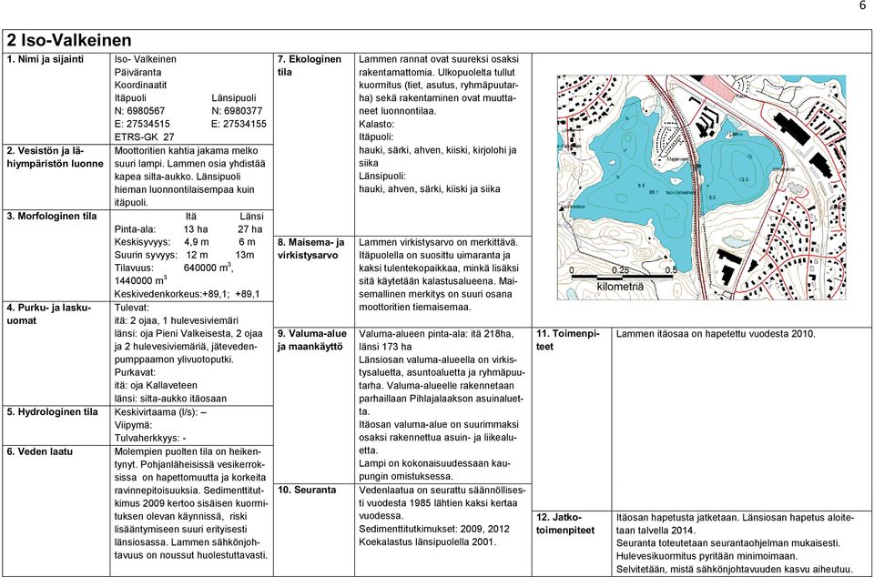 Morfologinen Itä Länsi Pinta-ala: 13 ha 27 ha Keskisyvyys: 4,9 m 6 m Suurin syvyys: 12 m 13m Tilavuus: 640000 m 3, 1440000 m 3 Keskivedenkorkeus:+89,1; +89,1 Tulevat: itä: 2 ojaa, 1 hulevesiviemäri