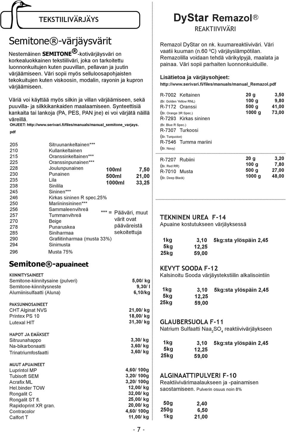 Väriä voi käyttää myös silkin ja villan värjäämiseen, sekä puuvilla- ja silkkikankaiden maalaamiseen. Synteettisiä kankaita tai lankoja (PA, PES, PAN jne) ei voi värjätä näillä väreillä.