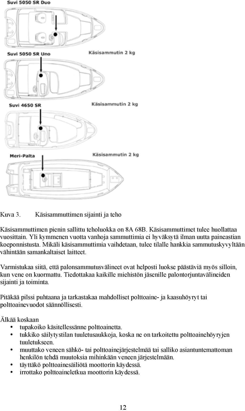 Mikäli käsisammuttimia vaihdetaan, tulee tilalle hankkia sammutuskyvyltään vähintään samankaltaiset laitteet.