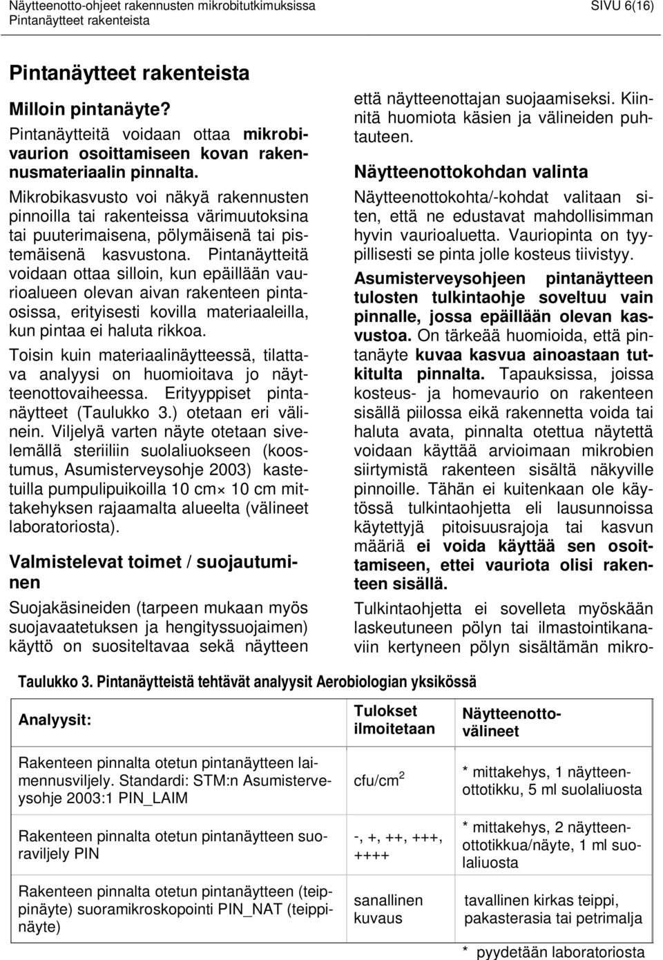 Pintanäytteitä voidaan ottaa silloin, kun epäillään vaurioalueen olevan aivan rakenteen pintaosissa, erityisesti kovilla materiaaleilla, kun pintaa ei haluta rikkoa.