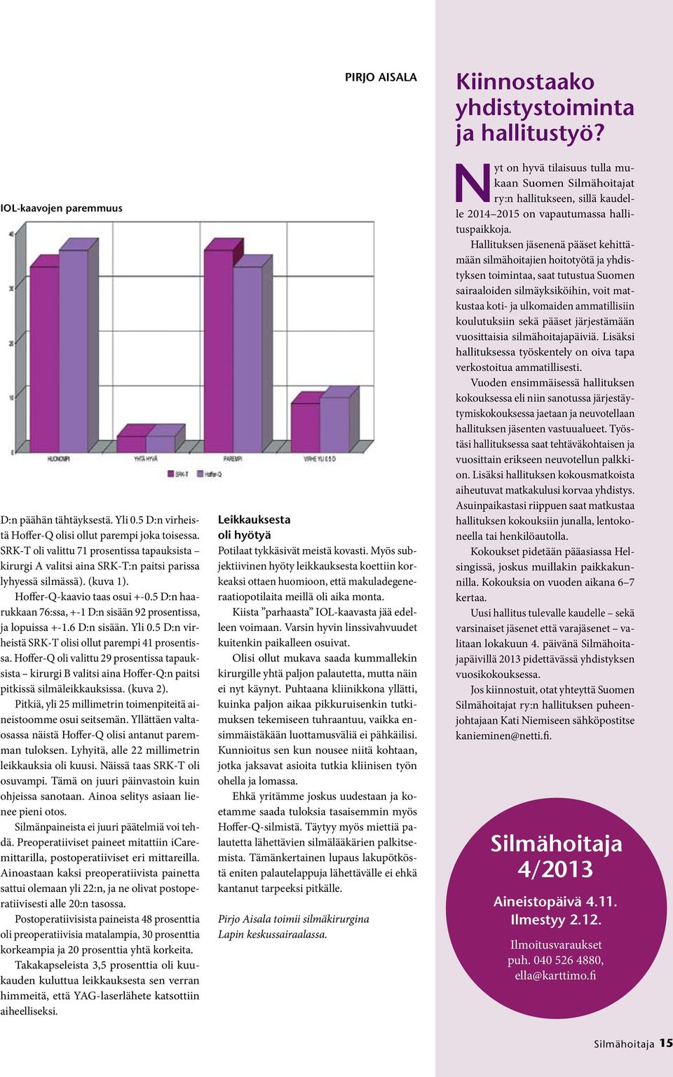 5 D:n haarukkaan 76:ssa, +-1 D:n sisään 92 prosentissa, ja lopuissa +-1.6 D:n sisään. Yli 0.5 D:n virheistä SRK-T olisi ollut parempi 41 prosentissa.