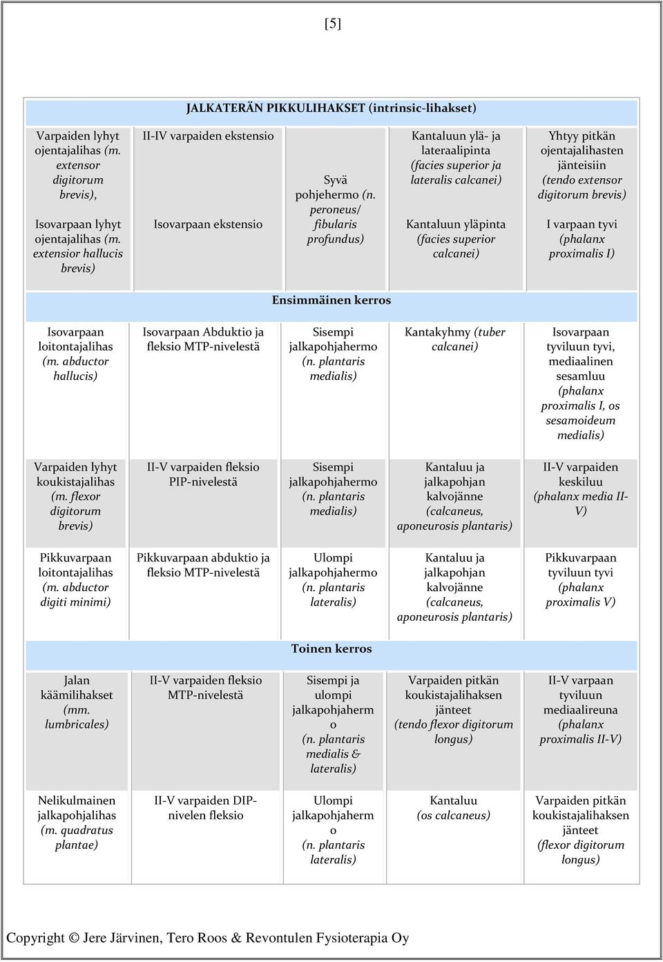 peroneus/ fibularis profundus) Kantaluun ylä- ja lateraalipinta (facies superior ja lateralis calcanei) Kantaluun yläpinta (facies superior calcanei) Yhtyy pitkän ojentajalihasten jänteisiin (tendo