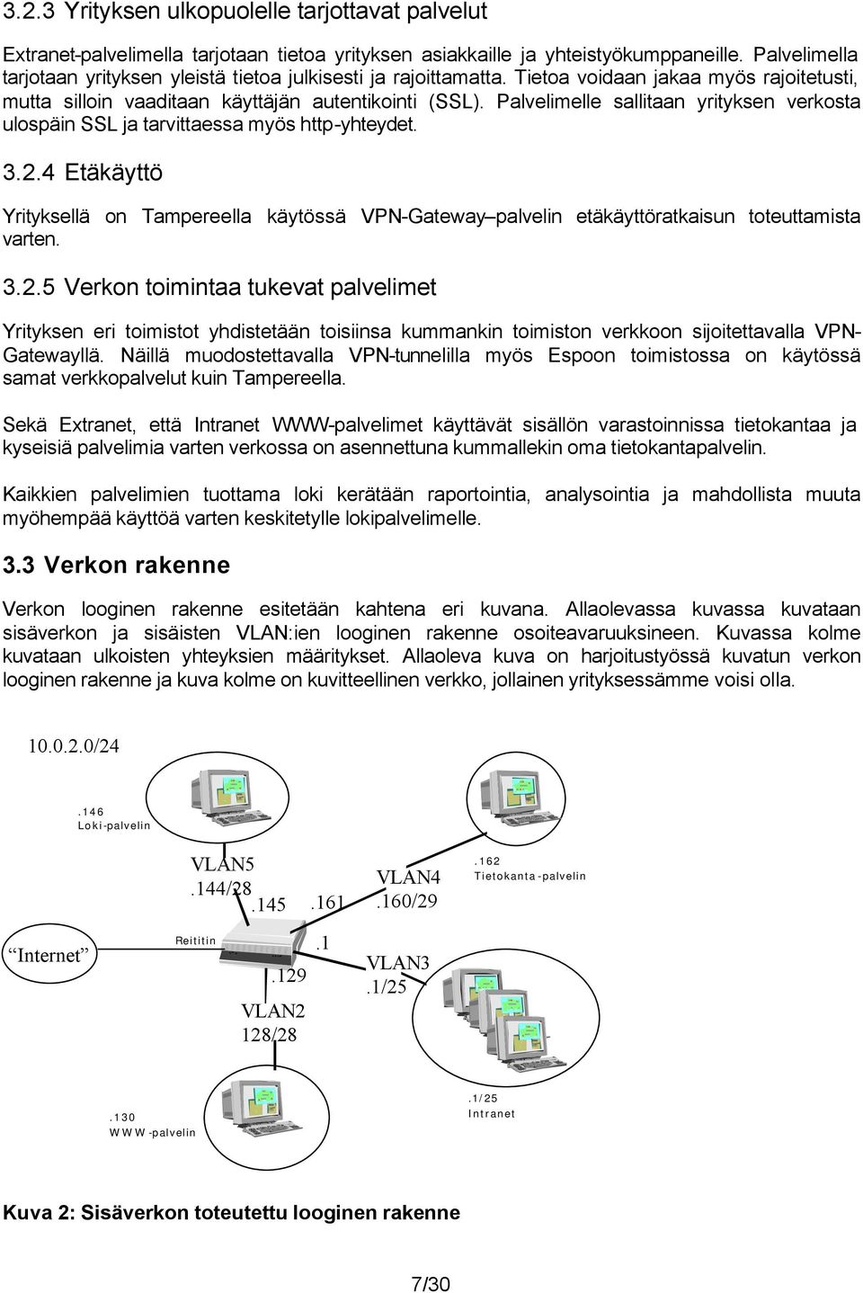 Palvelimelle sallitaan yrityksen verkosta ulospäin SSL ja tarvittaessa myös http-yhteydet. 3.2.