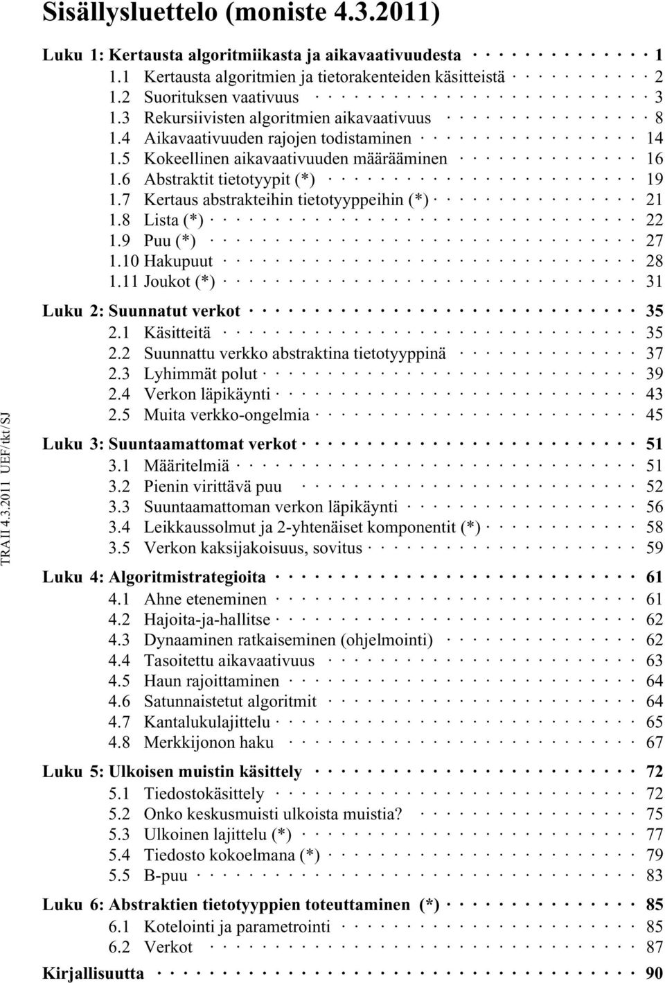 7 Kertaus abstrakteihin tietotyyppeihin (*) 21 1.8 Lista (*) 22 1.9 Puu (*) 27 1.10 Hakupuut 28 1.11 Joukot (*) 31 Luku 2: Suunnatut verkot 35 2.1 Käsitteitä 35 2.