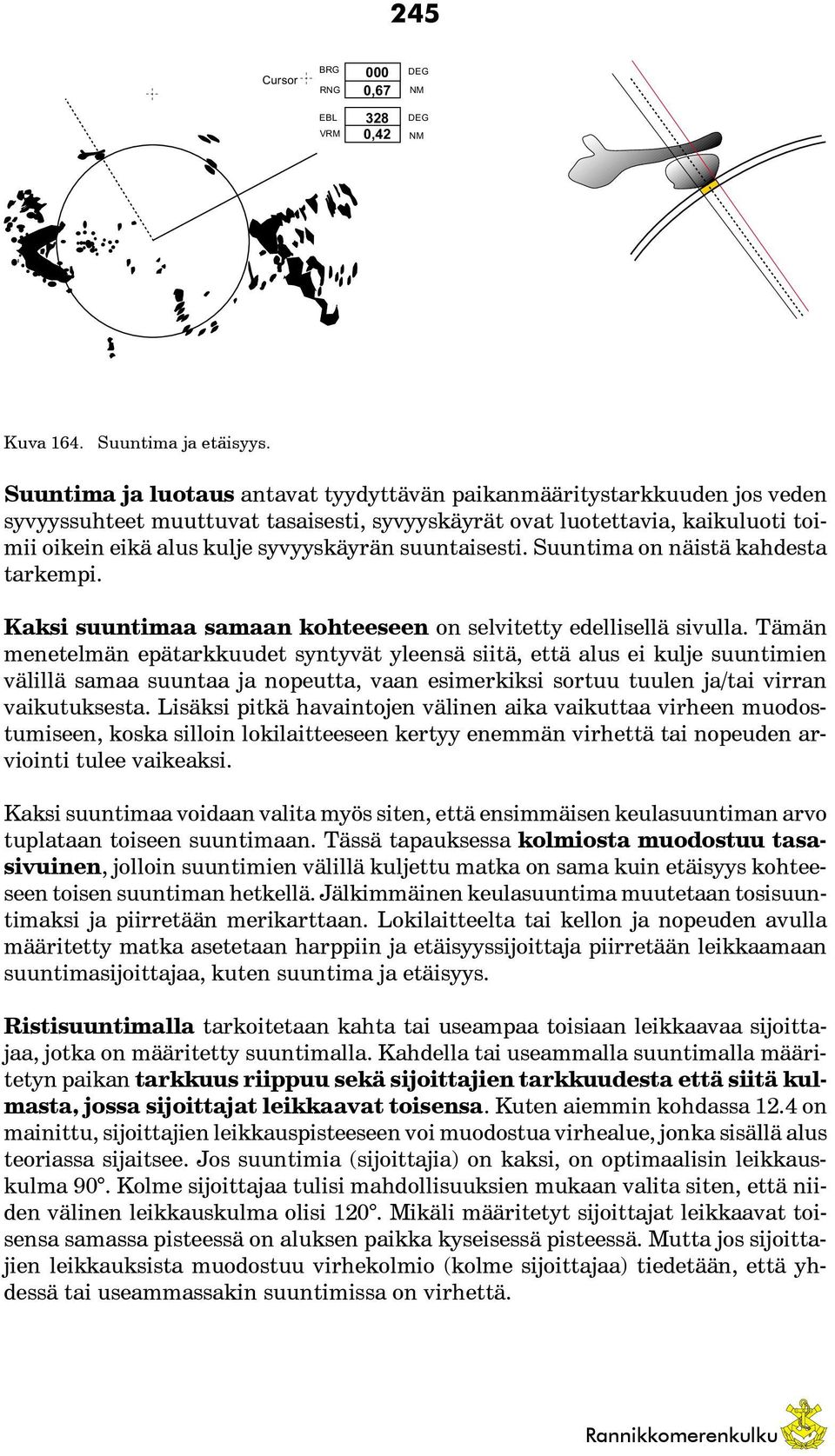 suuntaisesti. Suuntima on näistä kahdesta tarkempi. Kaksi suuntimaa samaan kohteeseen on selvitetty edellisellä sivulla.