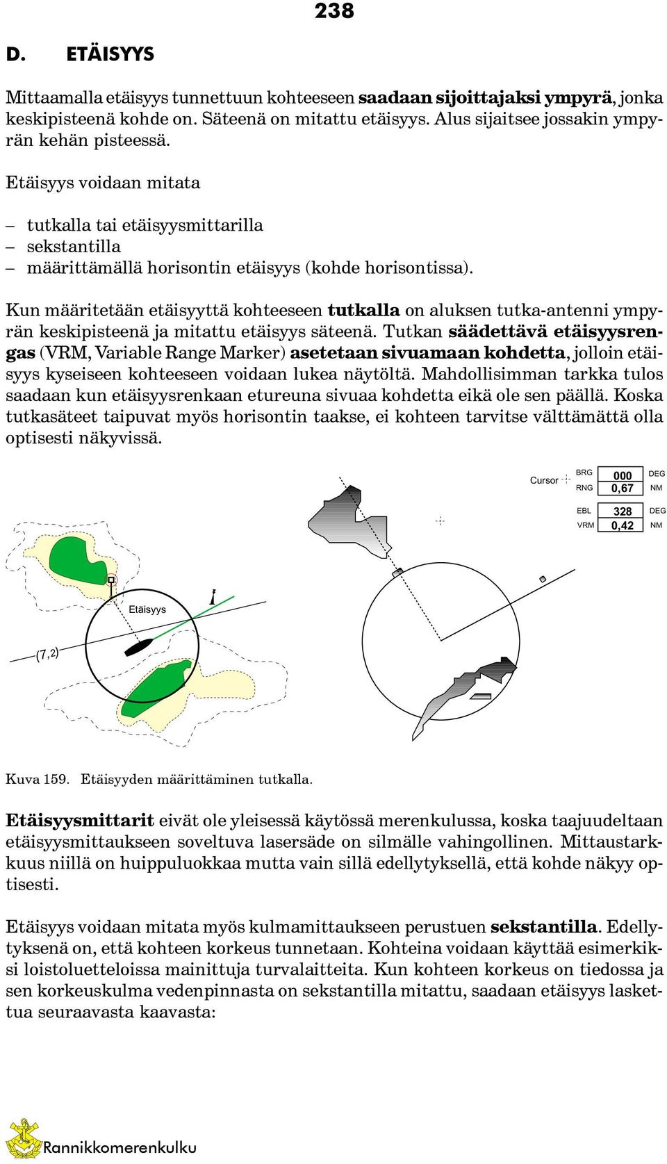 Kun määritetään etäisyyttä kohteeseen tutkalla on aluksen tutka-antenni ympyrän keskipisteenä ja mitattu etäisyys säteenä.