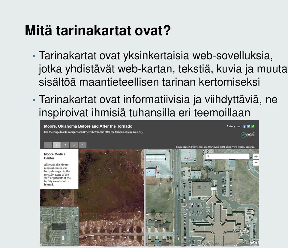 web-kartan, tekstiä, kuvia ja muuta sisältöä maantieteellisen