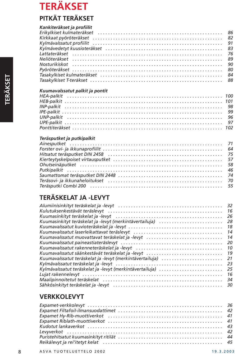 .......................................................... 89 Nosturikiskot........................................................... 90 Pyöröteräkset........................................................... 80 Tasakylkiset kulmateräkset.