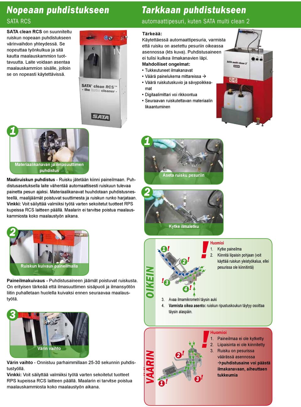 Tarkkaan puhdistukseen automaattipesuri, kuten SATA multi clean 2 Tärkeää: Käytettäessä automaattipesuria, varmista että ruisku on asetettu pesuriin oikeassa asennossa (kts kuva).