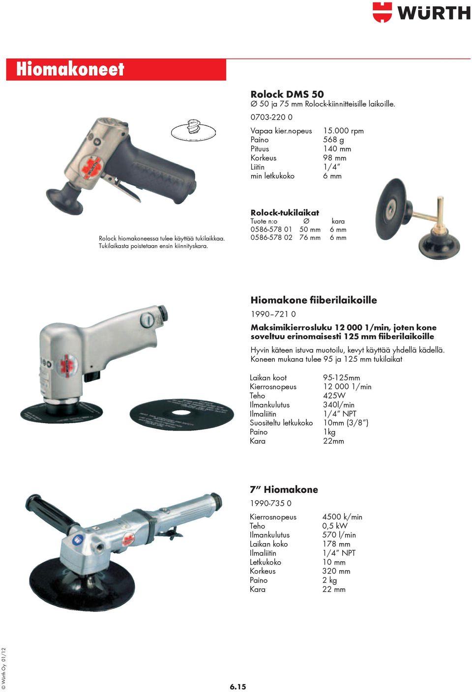 Rolock-tukilaikat Tuote n:o Ø kara 0586-578 01 50 mm 6 mm 0586-578 02 76 mm 6 mm Hiomakone fiiberilaikoille 1990 721 0 Maksimikierrosluku 12 000 1/min, joten kone soveltuu erinomaisesti 125 mm