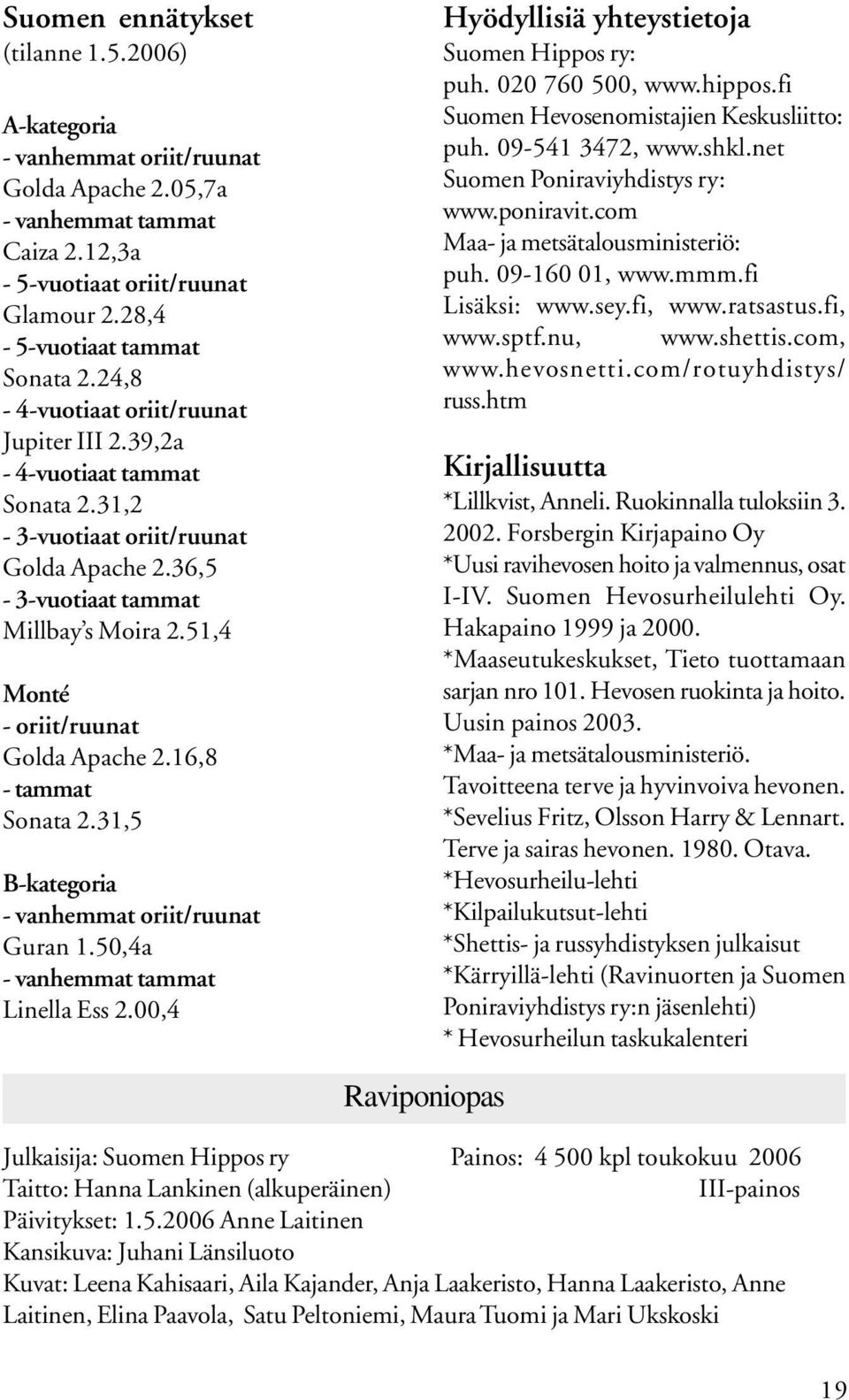 51,4 Monté - oriit/ruunat Golda Apache 2.16,8 - tammat Sonata 2.31,5 B-kategoria - vanhemmat oriit/ruunat Guran 1.50,4a - vanhemmat tammat Linella Ess 2.