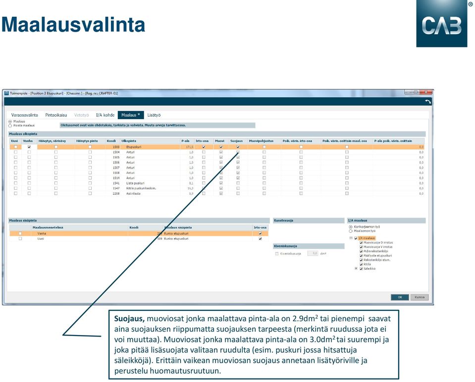 muuttaa). Muoviosat jonka maalattava pinta-ala on 3.