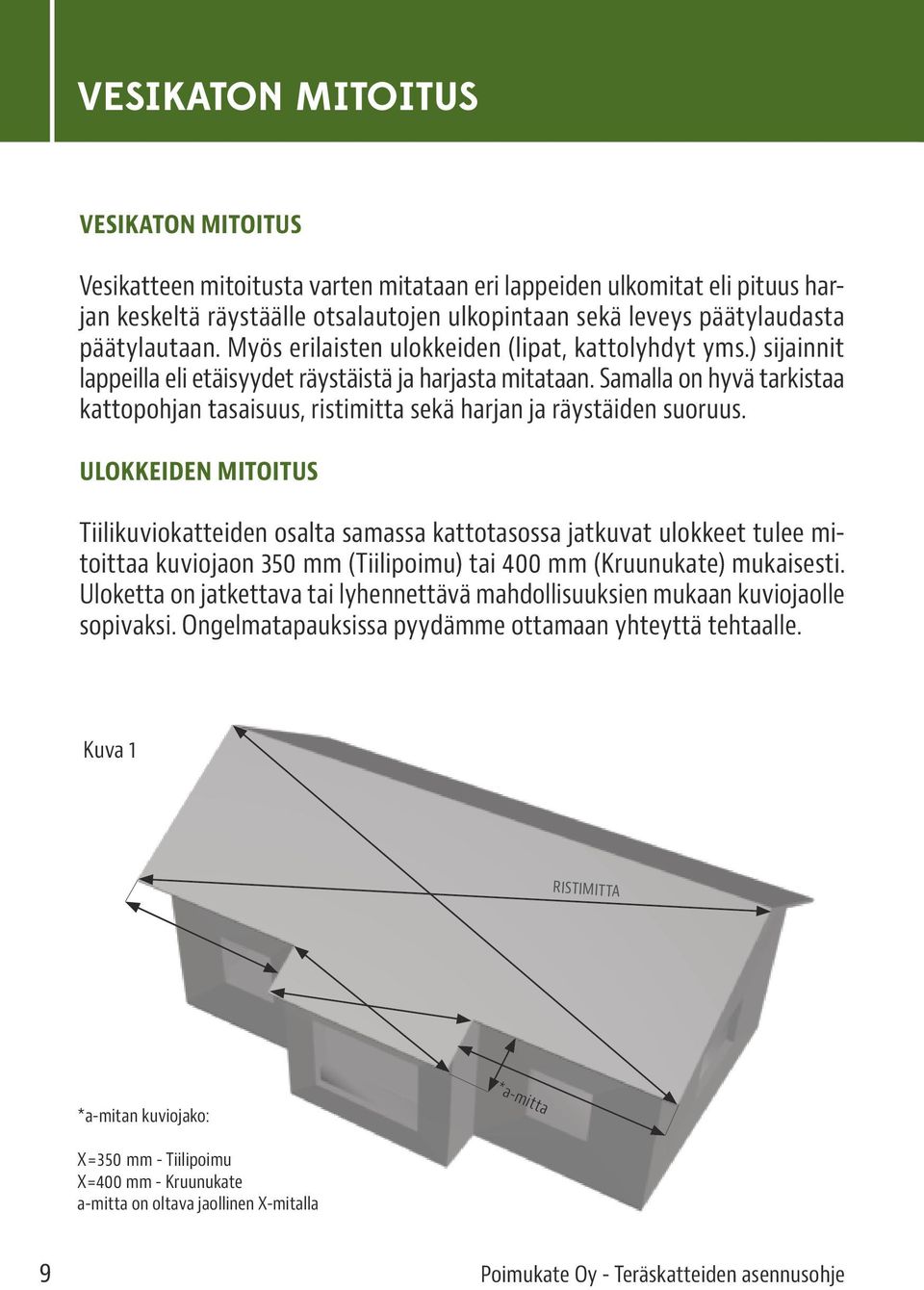 Samalla on hyvä tarkistaa kattopohjan tasaisuus, ristimitta sekä harjan ja räystäiden suoruus.