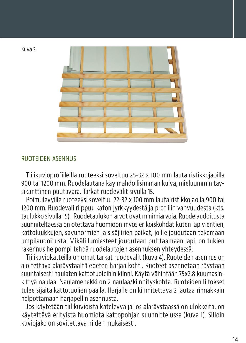 taulukko sivulla 15). Ruodetaulukon arvot ovat minimiarvoja.