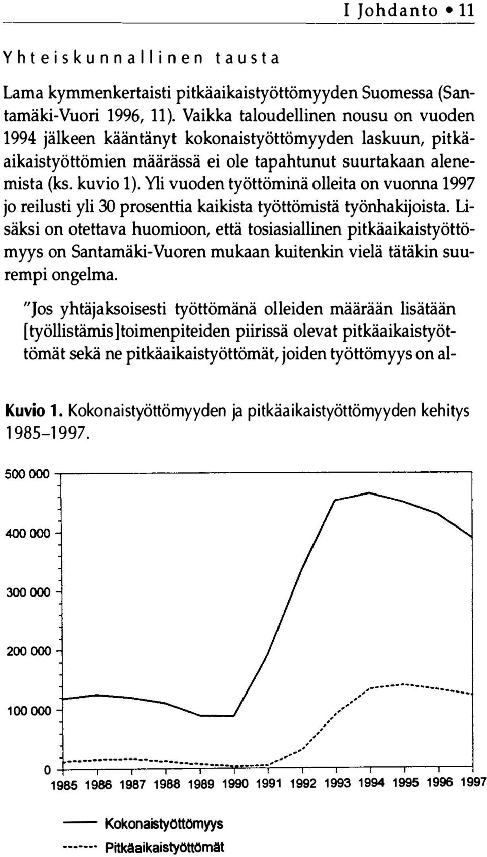 Yli vuoden työttöminä olleita on vuonna 1997 jo reilusti yli 30 prosenttia kaikista työttömistä työnhakijoista.