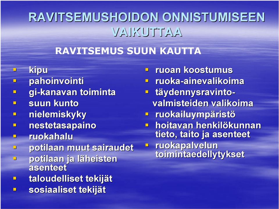 tekijät sosiaaliset tekijät ruoan koostumus ruoka-ainevalikoima ainevalikoima täydennysravinto- valmisteiden