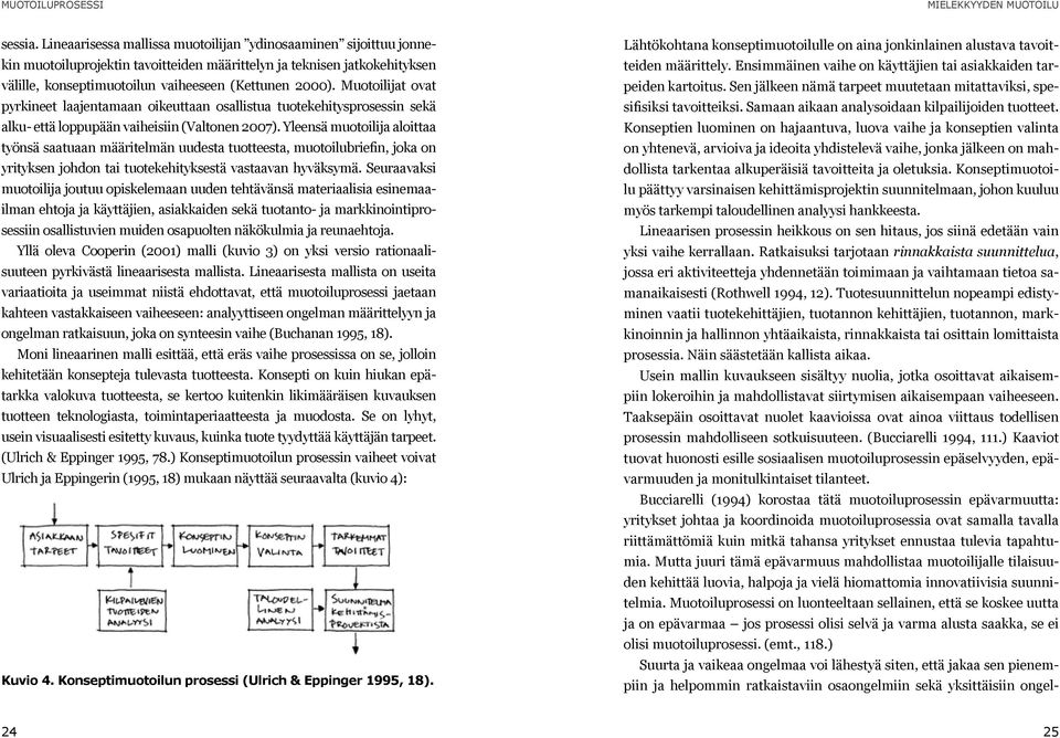 Muotoilijat ovat pyrkineet laajentamaan oikeuttaan osallistua tuotekehitysprosessin sekä alku- että loppupään vaiheisiin (Valtonen 2007).