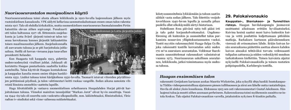 Talo oli ehdolla kirkoksikin, mutta suomenkielisen nuorisoseuran Suomalaisuuden Pirtin katsottiin olevan siihen sopivampi. Punakaarti Suojeluskunnan ja Lotta-järjestön juhlat.