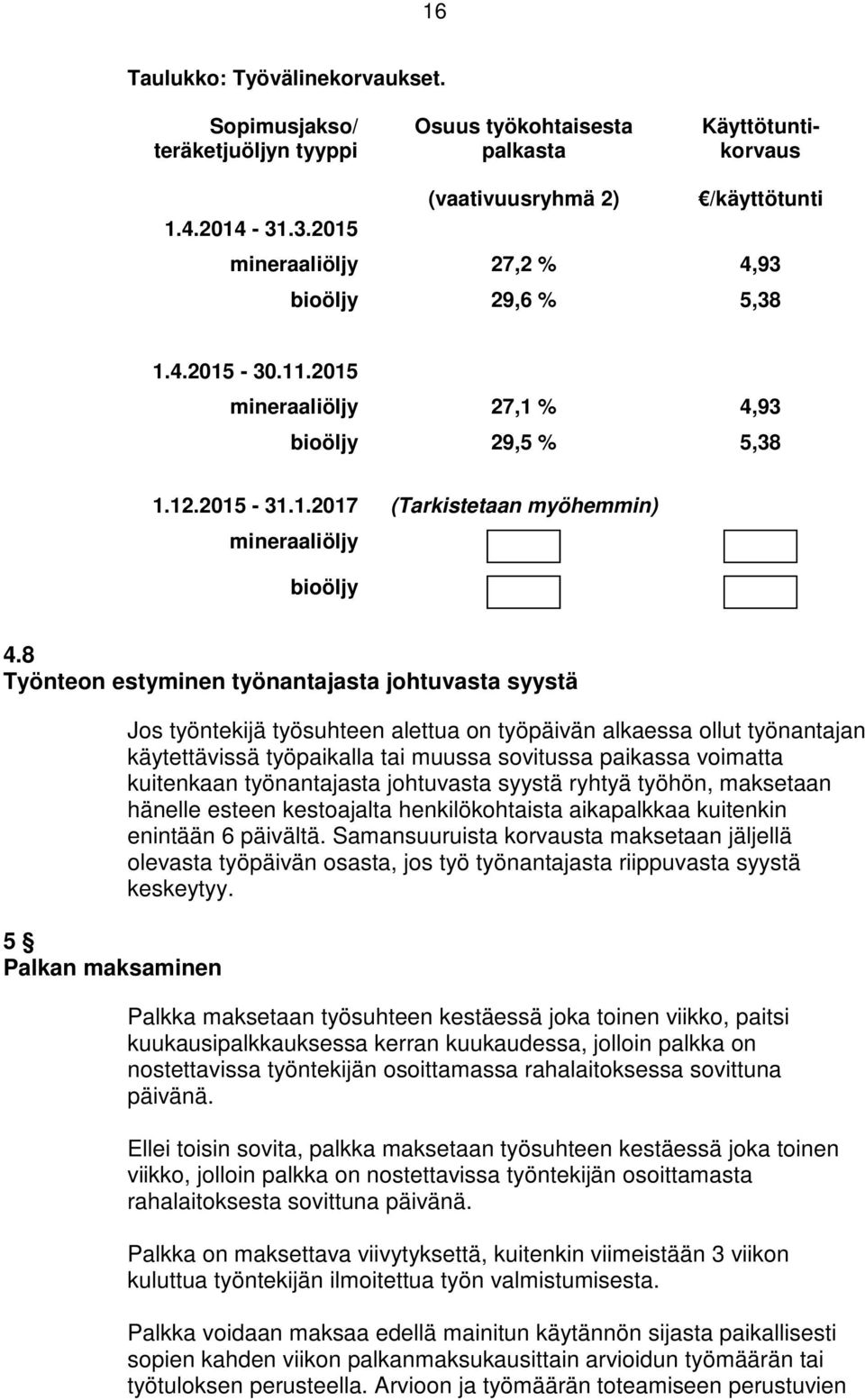 8 Työnteon estyminen työnantajasta johtuvasta syystä 5 Palkan maksaminen Jos työntekijä työsuhteen alettua on työpäivän alkaessa ollut työnantajan käytettävissä työpaikalla tai muussa sovitussa