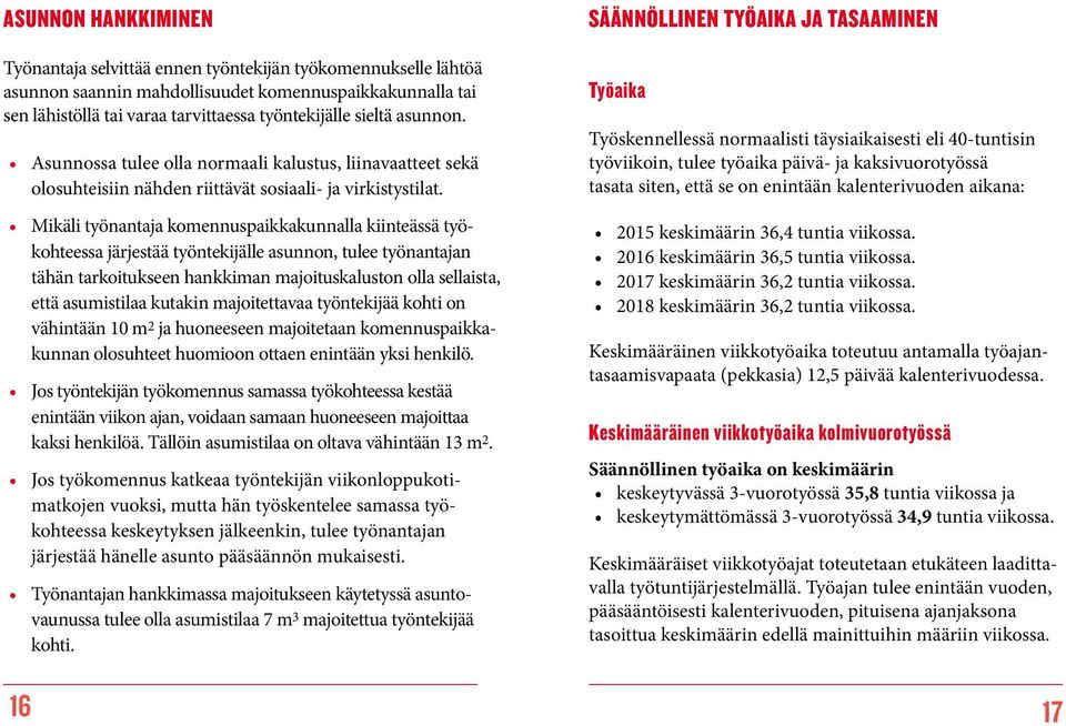 Mikäli työnantaja komennuspaikkakunnalla kiinteässä työkohteessa järjestää työntekijälle asunnon, tulee työn antajan tähän tarkoitukseen hankkiman majoitus kaluston olla sellaista, että asumistilaa