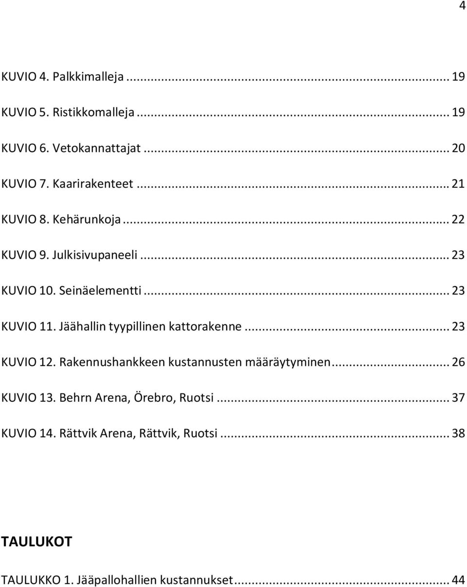 Jäähallin tyypillinen kattorakenne... 23 KUVIO 12. Rakennushankkeen kustannusten määräytyminen... 26 KUVIO 13.