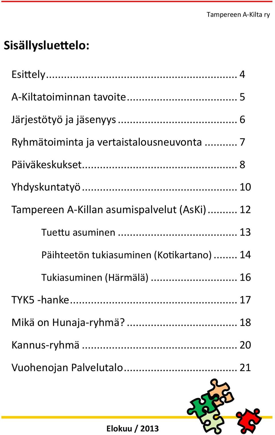 .. 10 Tampereen A-Killan asumispalvelut (AsKi)... 12 Tuettu asuminen... 13 Päihteetön tukiasuminen (Kotikartano).