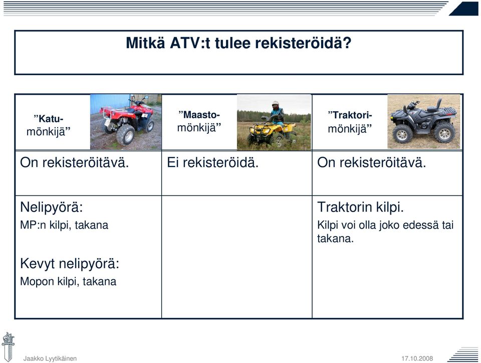 Nelipyörä: MP:n kilpi, takana Kevyt nelipyörä: Mopon