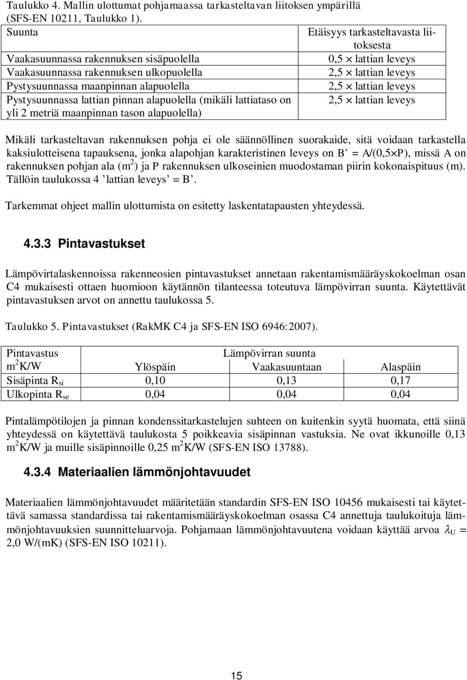 alapuolella 2,5 lattian leveys Pystysuunnassa lattian pinnan alapuolella (mikäli lattiataso on 2,5 lattian leveys yli 2 metriä maanpinnan tason alapuolella) Mikäli tarkasteltavan rakennuksen pohja ei